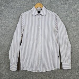 Boss Hugo Boss Men's Purple & White Striped Size S Dress Shirt 100% Cotton FLAWS
